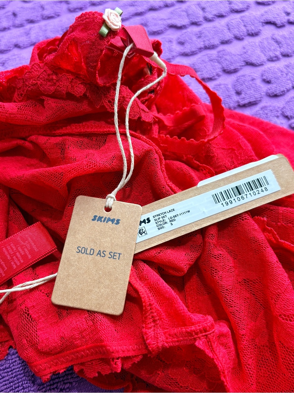 ❤️ SKIMS Stretch Lace Slip Set | Red | S | NWT 🏷️ - Picture 5 of 6